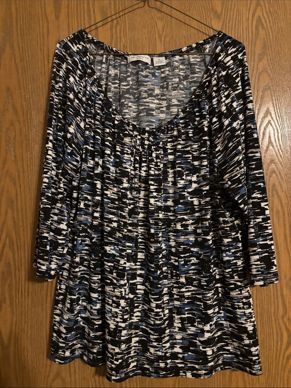 Liz Claiborne Black Blue White Patterned 3/4 Sleeve Size 1X